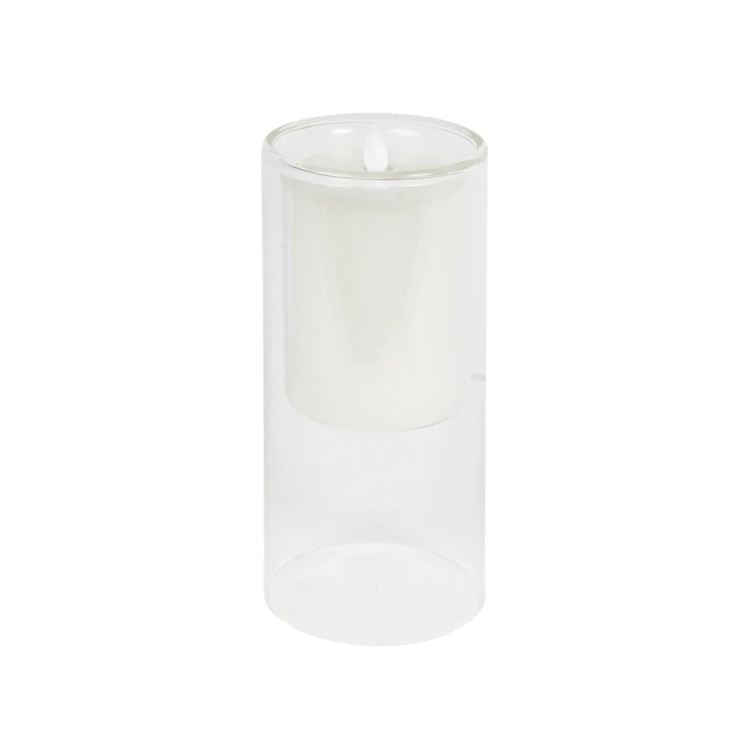 Elite Warm Led Candle With Glass Hurricane Medium Clear