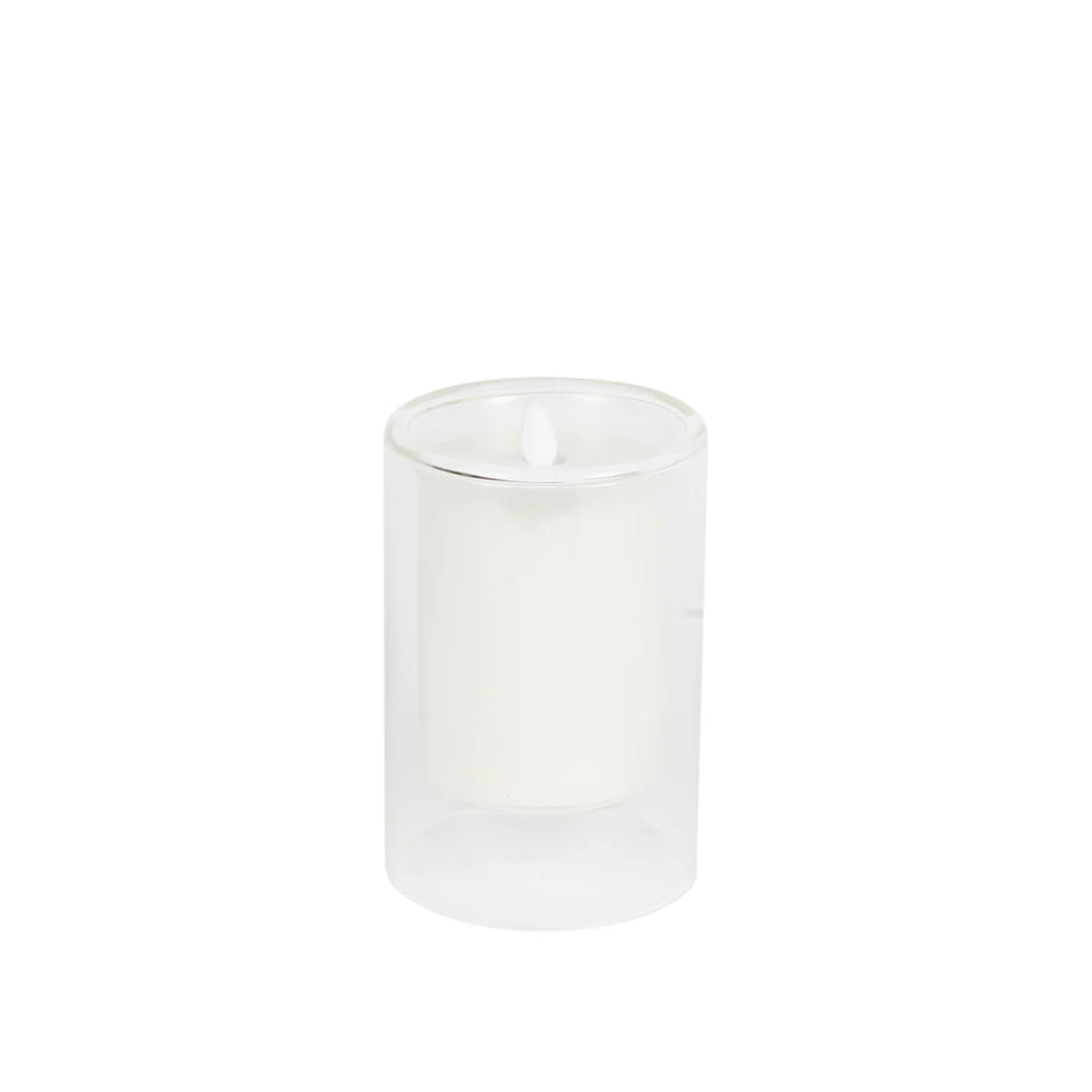 Elite Warm Led Candle With Glass Hurricane Small Clear