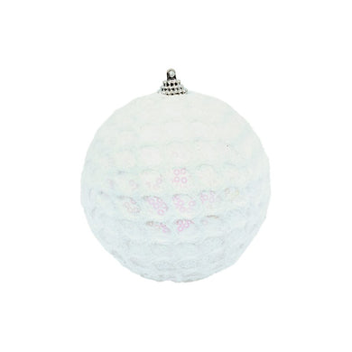 BALL FABRIC MESH 4″ WHITE W/ SEQUINS