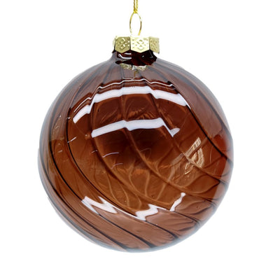 ORN GLASS BALL 4″ CLEAR COFFEE SWIRL PATTERN