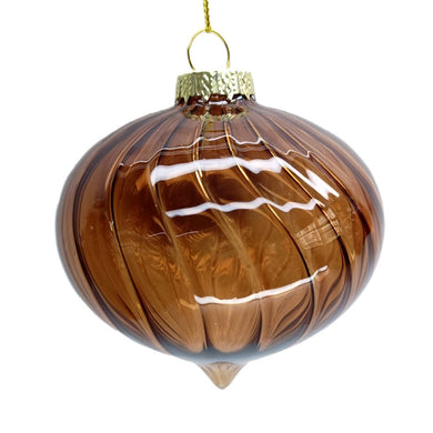 ORN GLASS ONION 3″ CLEAR COFFEE SWIRL PATTERN