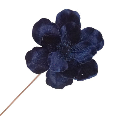 MAGNOLIA STEM VELVET NAVY BLUE 10″ W/ GLITTER CENTER