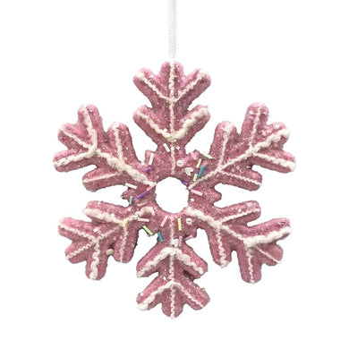ORN CANDY SNOWFLAKE 5.5″ PINK W/ RAINBOW SPRINKLES & GLITTER