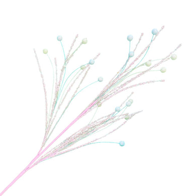 SPRAY FEATHER- LIKE-TWIGS CANDY PINK/MINT/BLUE 30″ GLITTER W/ BALL TIPS