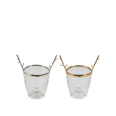 Antler Metal & Glass Candle Holder Set Of 2 Metallic