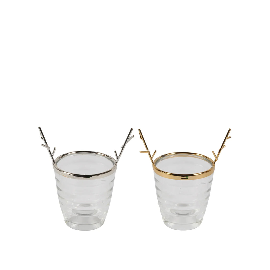 Antler Metal & Glass Candle Holder Set Of 2 Metallic